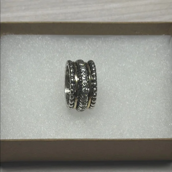 14k Solid Gold & 9.25 S. Silver spinning ring with zircons